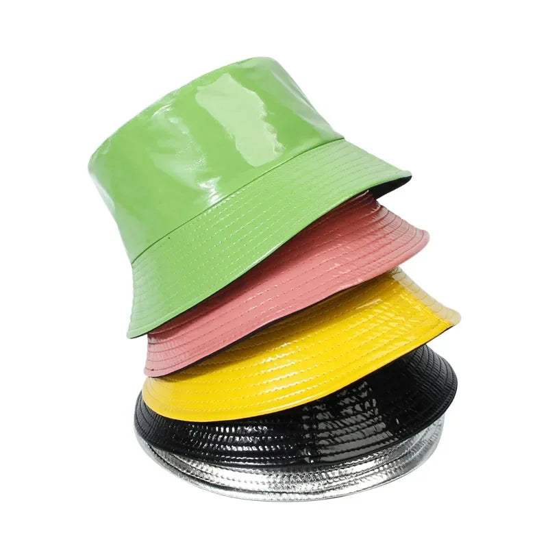 PU Leather Waterproof Hip Hop Bucket Hat for Men Women