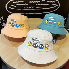 Korean Cute Cartoon Children Bucket Hats Boys Girls Outdoor Sun Hats Kids Caps with Windproof Rope Kids Accessories