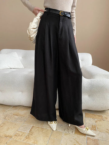 Lightweight travel comfort semi elastic high waist slimming casual wide leg pants