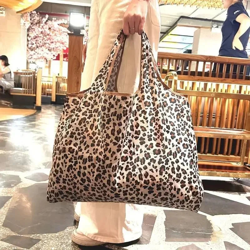 Large Capacity Leopard Print Hand Shopping Bag Women&