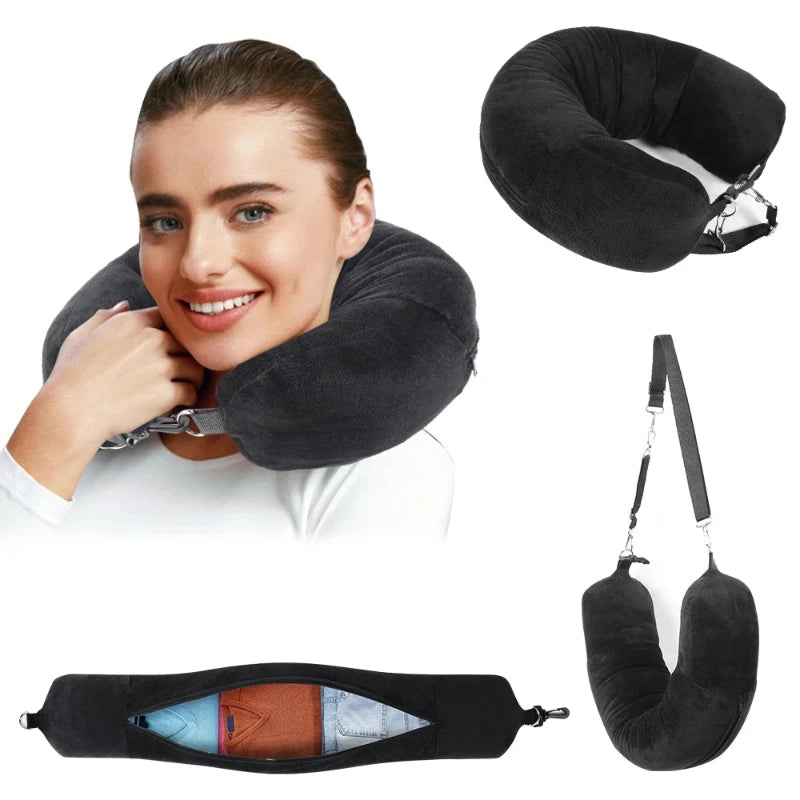 Travel Neck Pillow with Storage Bag for Airplane Travel