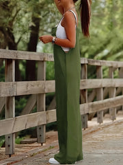 A Must-Have for Vacations: Summer Black Casual Style Loose Wide-Leg One-Piece Design Women's Jumpsuit Overalls