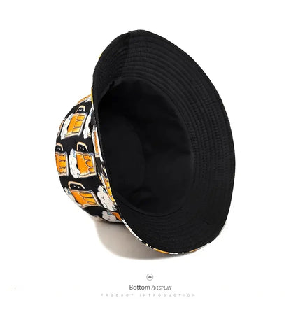 Funny Cartoon Beer Bucket Hat Double Sided Sun Cap