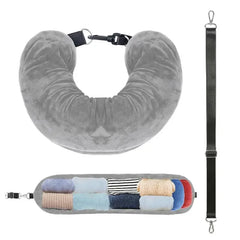 2-in-1 Travel Neck Pillow with Clothing Storage Bag – Soft U-Shaped Headrest, Fillable & Waterproof for Airplane Comfort