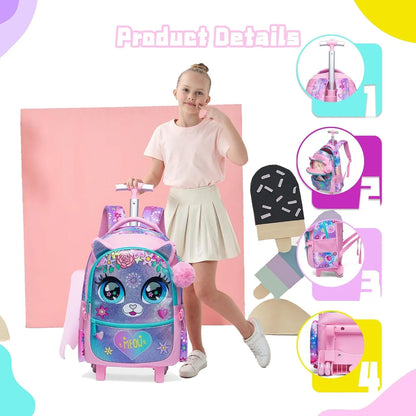 Kids Rolling Backpack with Wheels School Travel Bag