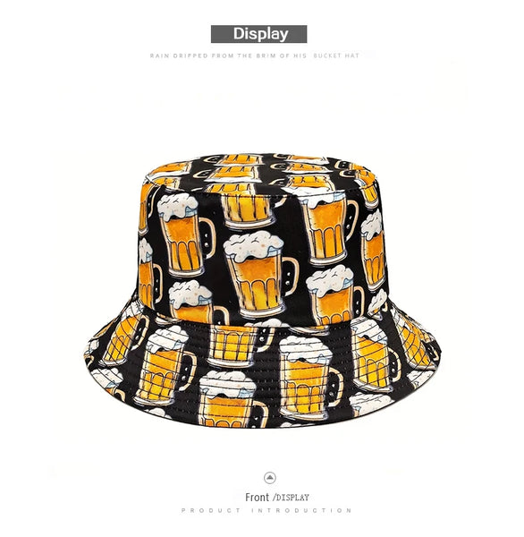 Bocca Cartoon Beer Bucket Hat Funny Printing Pattern Fisherman Hats Double Sides Panama Cap For Men Women Outdoor Sun Summer New