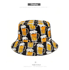 Bocca Cartoon Beer Bucket Hat Funny Printing Pattern Fisherman Hats Double Sides Panama Cap For Men Women Outdoor Sun Summer New