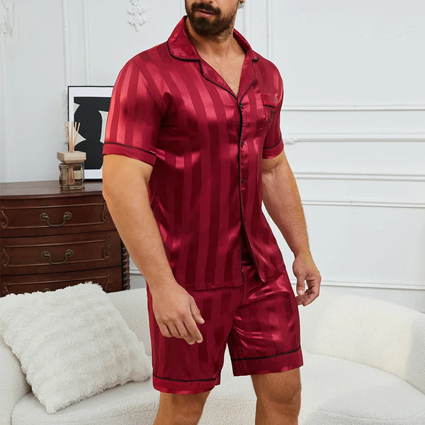Men's Plaid Print Pajama Set Short Sleeve Lapel Top And Elastic Shorts Comfortable Perfect For Summer Sleepwear Loungewear Pjs