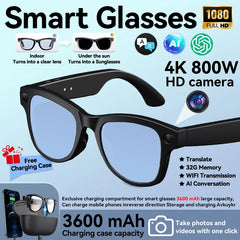 2026 New AI Smart Glasses 800W Camera 4K Ultra HD Video Recording Translation 3600mAh Charging Case AI Conversation 32GB Storage