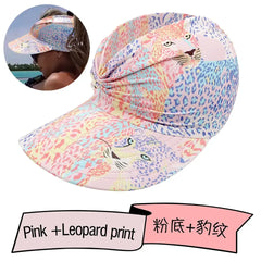 Women's Sun Hat Sun UV Protection Large Brim Face Blocking Cap Outdoor Fashion Beach Leopard Print Swimming Empty Top Sports Hat