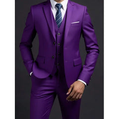 Suit (Blazer+ Vest + Trousers) Men's Fashionable Gentleman Business British Style Solid-color Banquet Host Casual Wedding Suit