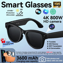 2026 New AI Smart Glasses 800W Camera 4K Ultra HD Video Recording Translation 3600mAh Charging Case AI Conversation 32GB Storage