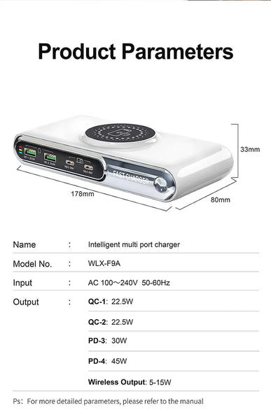 New 72W Multifunction Charger Wireless Charger 4-Port PD+QC USB Type-C Quick Charger Home Travel Office Convenient For Phone