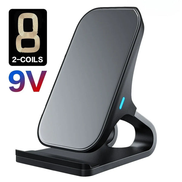 Wireless Charger Mount 10W 7.5W 5W Qi Fast Charging Pad 2 Coils Case Friendly Anti Slip Rubber Type C Input