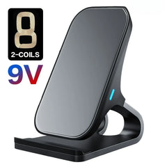 Wireless Charger Mount 10W 7.5W 5W Qi Fast Charging Pad 2 Coils Case Friendly Anti Slip Rubber Type C Input