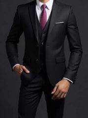 Suit (Blazer+ Vest + Trousers) Men's Fashionable Gentleman Business British Style Solid-color Banquet Host Casual Wedding Suit