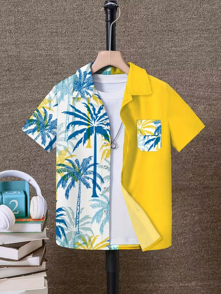 Children's Clothing Hawaiian Shirts for Children Leaf Print Casual Beach Fashion Shirt Outdoor Clothes for Children Short Sleeve