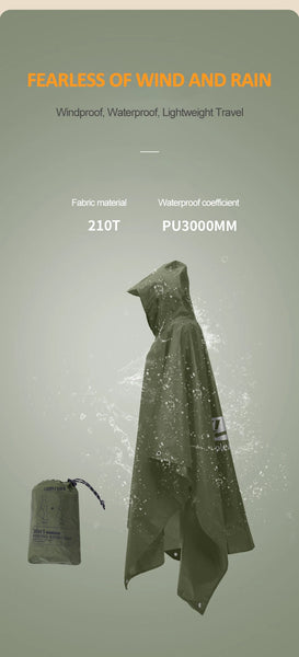 3 In 1 Waterproof Raincoat Lightweight Outdoor Hiking Rain Poncho Rain Jacket Cover Sun Shelter Camping Hiking Cycling Climbing