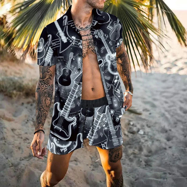 Men's Vacation two-piece Daily suit, Hawaiian cardigan, set, 3D Printed Summer shirt, Beach Shorts