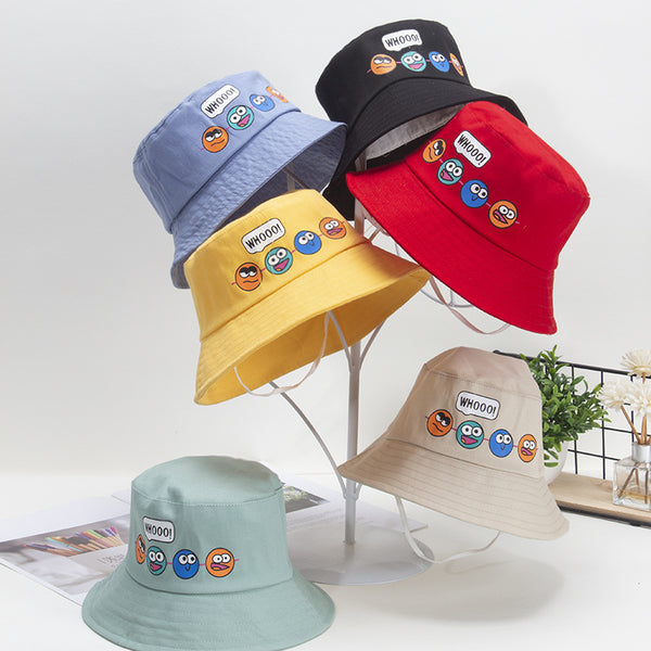 Korean Cute Cartoon Children Bucket Hats Boys Girls Outdoor Sun Hats Kids Caps with Windproof Rope Kids Accessories