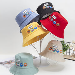 Korean Cute Cartoon Children Bucket Hats Boys Girls Outdoor Sun Hats Kids Caps with Windproof Rope Kids Accessories