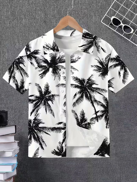 Children's Clothing Hawaiian Shirts for Children Leaf Print Casual Beach Fashion Shirt Outdoor Clothes for Children Short Sleeve