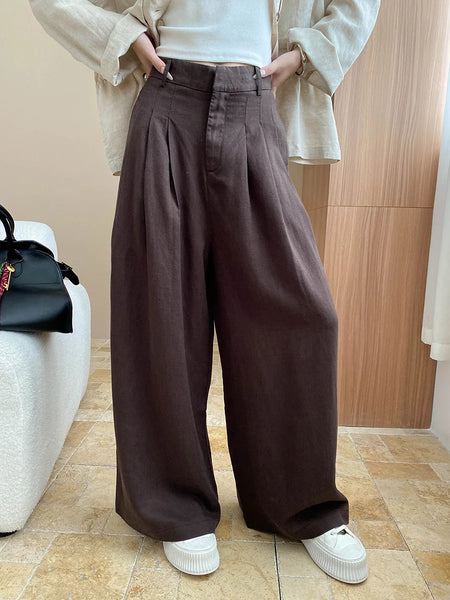 Lightweight travel comfort semi elastic high waist slimming casual wide leg pants