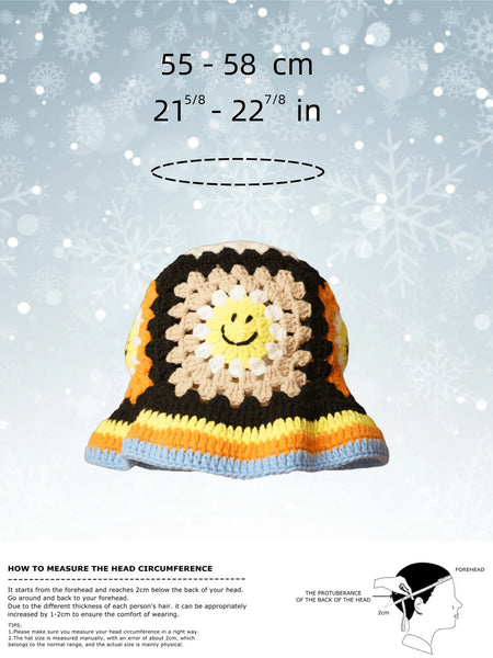 Handmade Smile Crochet Bucket Hat - Boho Style, Stretchy Acrylic, Cute,Stylish,Warm,Perfect Winter New Year Gift For Kids&Adults