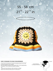 Handmade Smile Crochet Bucket Hat - Boho Style, Stretchy Acrylic, Cute,Stylish,Warm,Perfect Winter New Year Gift For Kids&Adults