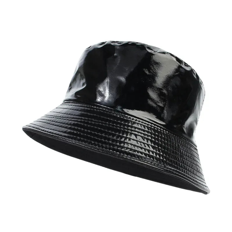 PU Leather Waterproof Hip Hop Bucket Hat for Men Women