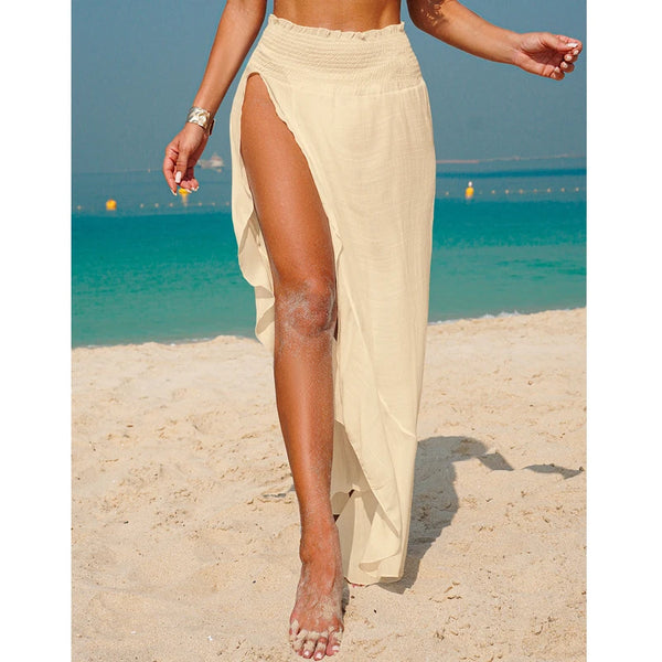 Fashion Simple Irregular Hem Beach Vacation Cover-Up Skirt, Solid Color Transparent Side Slit Half Skirt, Casual Style