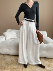 Lightweight travel comfort semi elastic high waist slimming casual wide leg pants
