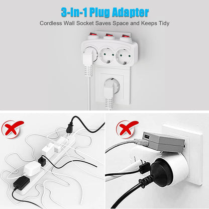 EU Schuko Multi Plug Power Adapter With Switch Outlet