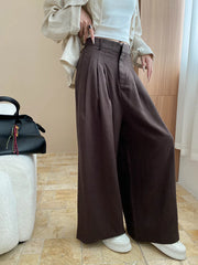 Lightweight travel comfort semi elastic high waist slimming casual wide leg pants