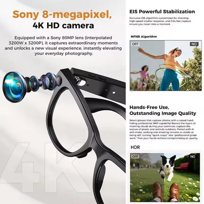 2026 New AI Smart Glasses 800W Camera 4K Ultra HD Video Recording Translation 3600mAh Charging Case AI Conversation 32GB Storage