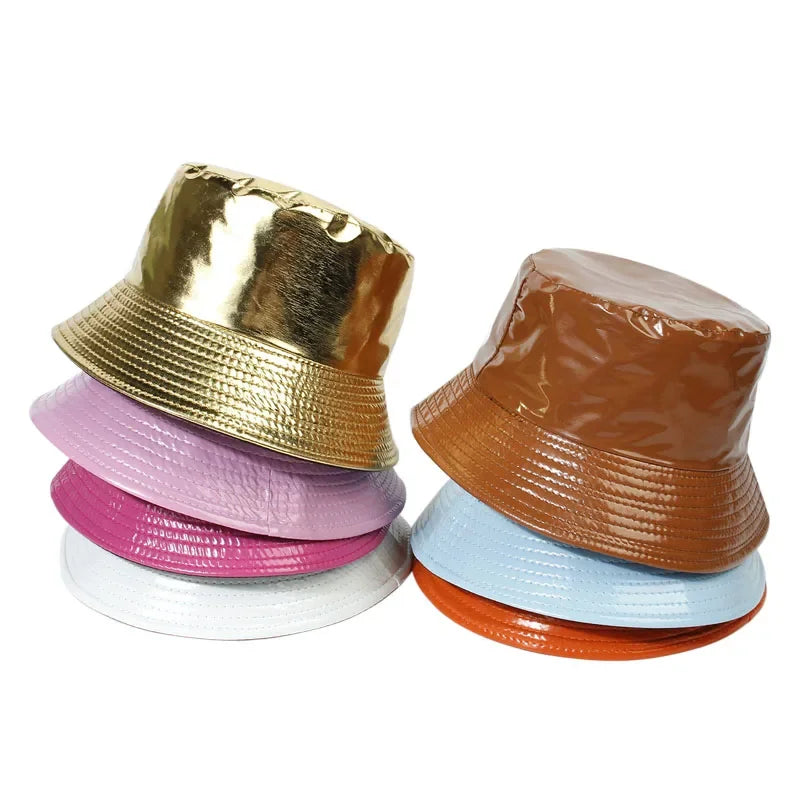 PU Leather Waterproof Hip Hop Bucket Hat for Men Women