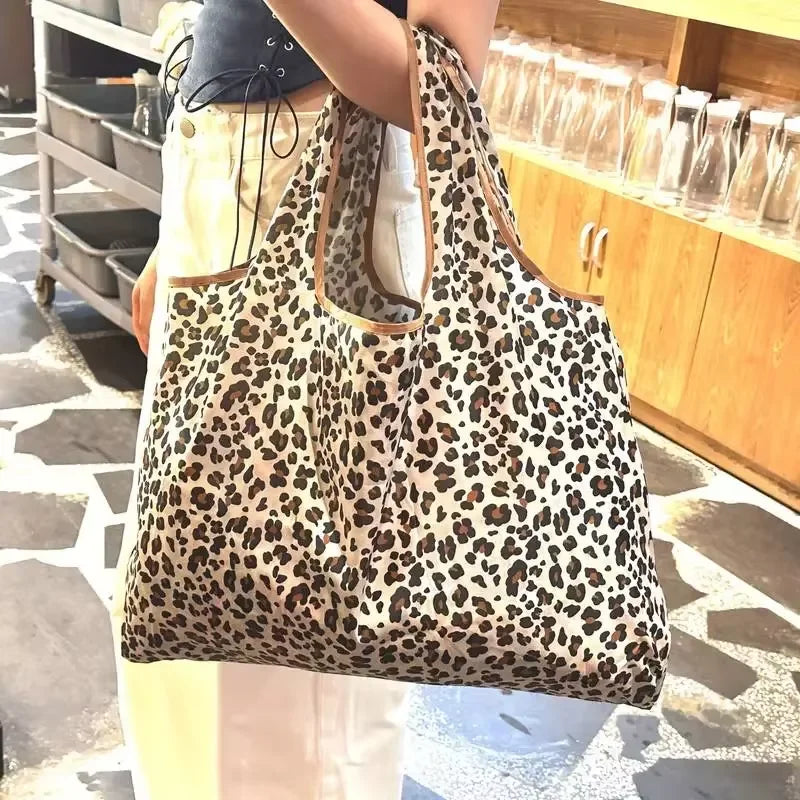 Large Capacity Leopard Print Hand Shopping Bag Women&