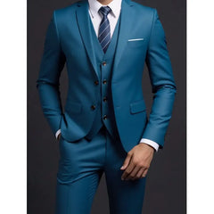 Suit (Blazer+ Vest + Trousers) Men's Fashionable Gentleman Business British Style Solid-color Banquet Host Casual Wedding Suit