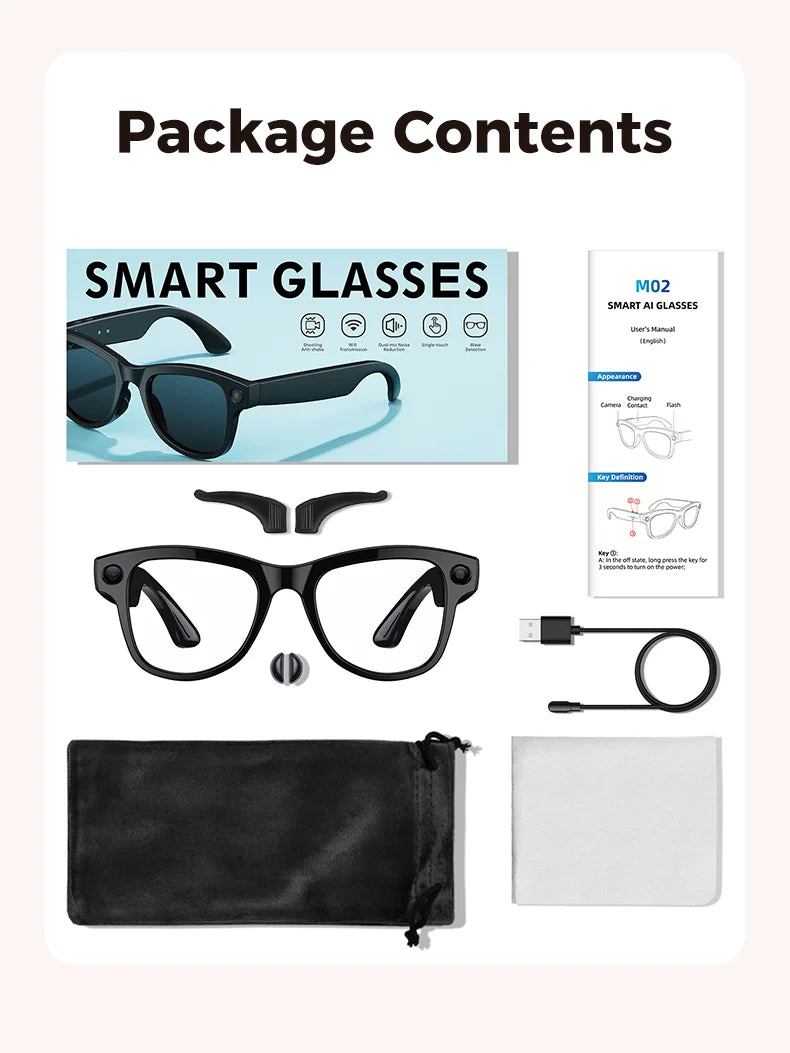 2026 New AI Smart Glasses 800W Camera 4K Ultra HD Video Recording Translation 3600mAh Charging Case AI Conversation 32GB Storage