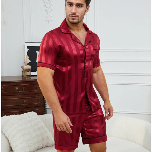 Men's Plaid Print Pajama Set Short Sleeve Lapel Top And Elastic Shorts Comfortable Perfect For Summer Sleepwear Loungewear Pjs