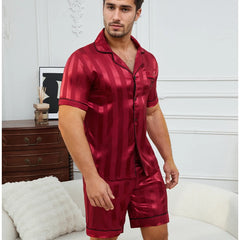 Men's Plaid Print Pajama Set Short Sleeve Lapel Top And Elastic Shorts Comfortable Perfect For Summer Sleepwear Loungewear Pjs