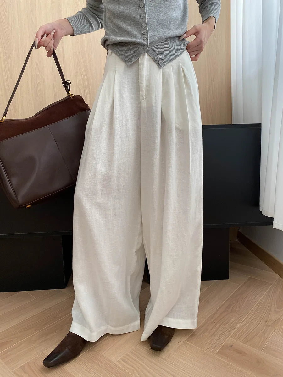 Lightweight travel comfort semi elastic high waist slimming casual wide leg pants