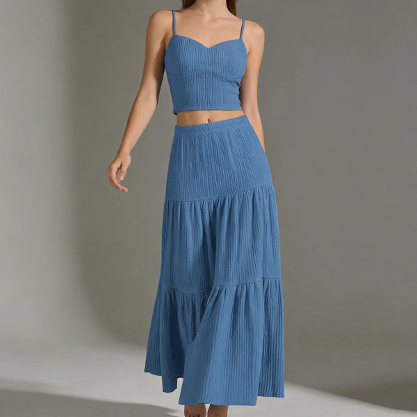 Summer Casual Sleeveless Camisole And Flowy Skirt Set Women's Beach Vacation Outfit Lightweight Comfortable Two-Piece