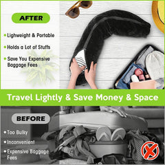 Travel Neck Pillow with Fillable Clothing U Shaped Pillowcase Velvet Cover Extra Storage Bag for Airplane Travel Space Saving
