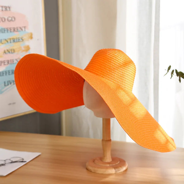 Summer Large Wide Brim Foldable Sun Hats For Women Oversized Sun Shade Hat Travel Straw Hat Lady UV Protection Beach Hat