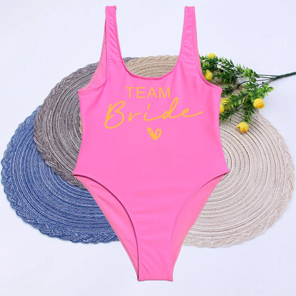 Women Bridal Bathing Suit Team Bride One-Piece Bachelorette Party Shower Hen Party Bridesmaid Swimsuit Girls Wedding Swimwear