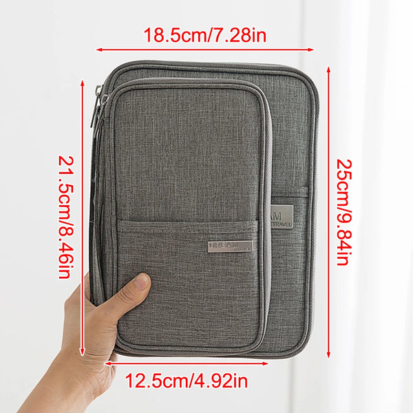 Travel Document Organizer - Waterproof Passport Holder with RFID Blocking, Multi-Card Slots & Zipper Pocket for Airplane/Train