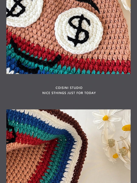 Ins Cute Cartoon Contrasting Color Knitted Bucket Hats Men Spring and Autumn Travel Photo Fashion Versatile Sweet Woman's Cap