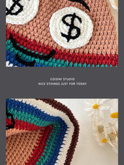 Ins Cute Cartoon Contrasting Color Knitted Bucket Hats Men Spring and Autumn Travel Photo Fashion Versatile Sweet Woman's Cap