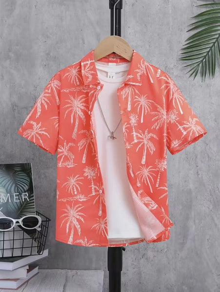 Children's Clothing Hawaiian Shirts for Children Leaf Print Casual Beach Fashion Shirt Outdoor Clothes for Children Short Sleeve